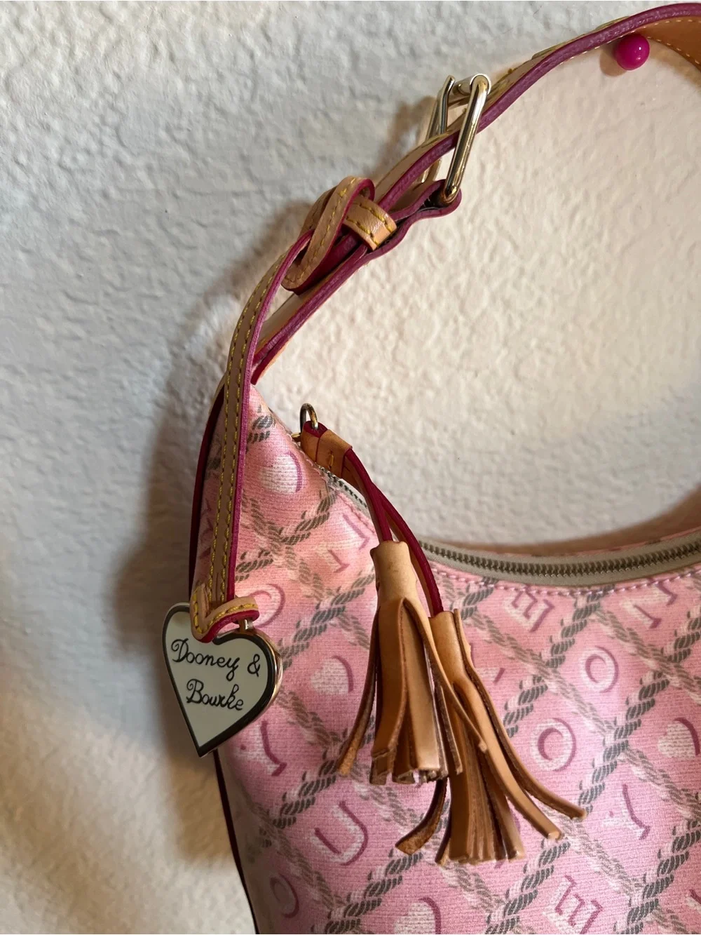 Y2K Dooney & Bourke Pink Monogram Canvas Hobo Bucket Bag vintage